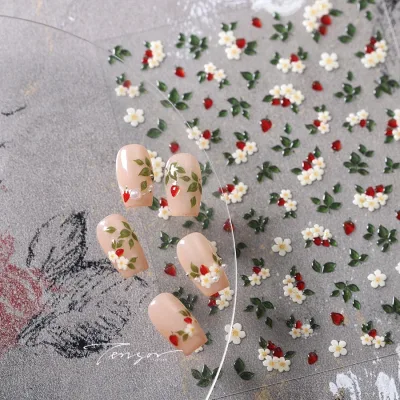 Autocollant ongles 5D en relief, motifs de fleurs – image 2
