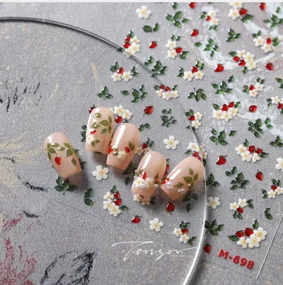Autocollant ongles 5D en relief, motifs de fleurs – image 3