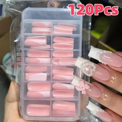 Faux ongles à presser roses mats, longs carrés