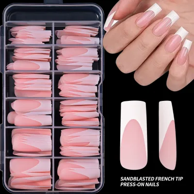 Faux ongles à presser roses mats, longs carrés – image 2