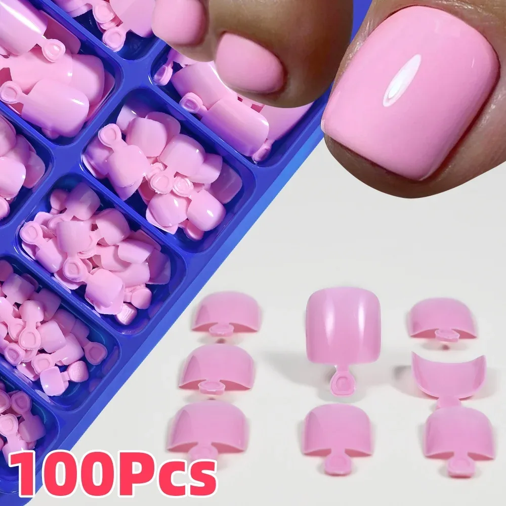 Faux ongles de pieds roses courts carrés