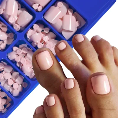 Faux ongles de pieds roses courts carrés – image 2