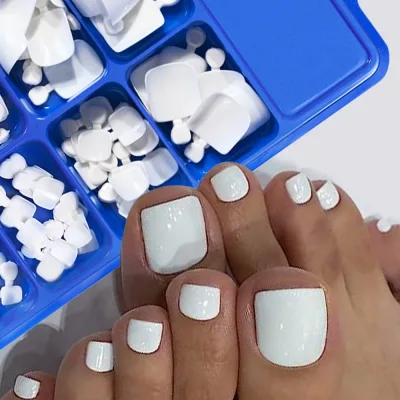 Faux ongles de pieds roses courts carrés – image 3