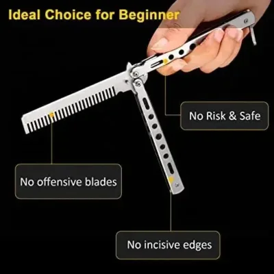 Peigne pliable en acier inoxydable pour barbe – image 2