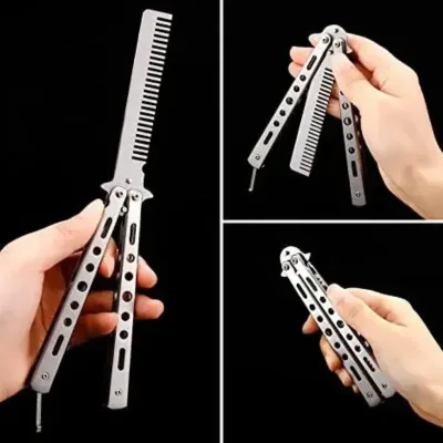 Peigne pliable en acier inoxydable pour barbe – image 3