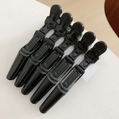 Pinces à cheveux crocodile en plastique, noires et roses – image 2