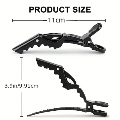 Pinces à cheveux crocodile en plastique, noires et roses – image 3