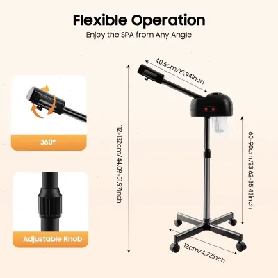 Vaporisateur facial électrique noir sur pied à roues – image 3